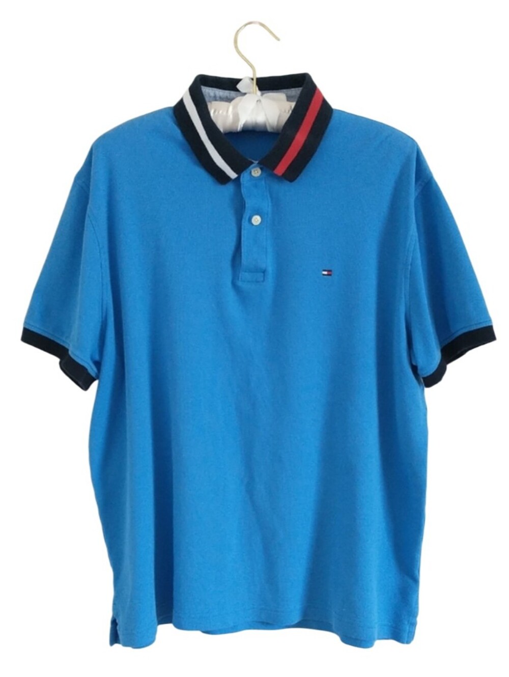 Tommy Hilfiger Bright Blue Men's Two-Tone Shadow Collar Polo Shirt. Size L